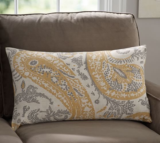 Sheridan Print Lumbar Pillow Cover, 16 x 26", Gold/Gray Pottery Barn