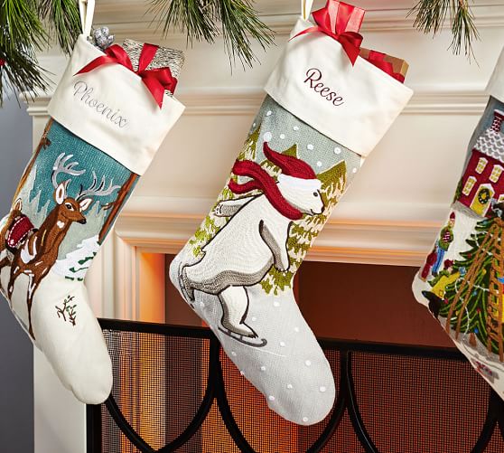 Whimsical Crewel Embroidered Stocking Pottery Barn