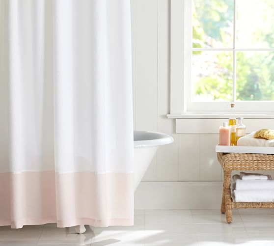 Linen Banded Shower Curtain Pottery Barn
