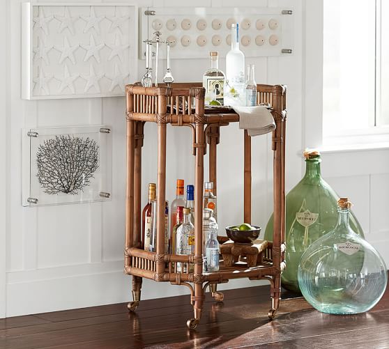 Hailey Rattan Bar Cart Pottery Barn