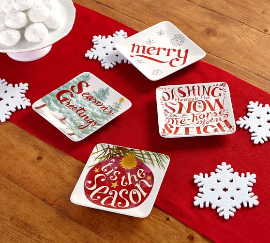 Holiday Cheer Appetizer Plates, Mixed Set of 4 Pottery Barn