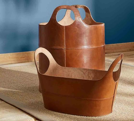 Hayes Leather Storage Baskets Pottery Barn