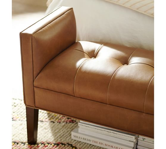 Lorraine Tufted Leather Bench Pottery Barn