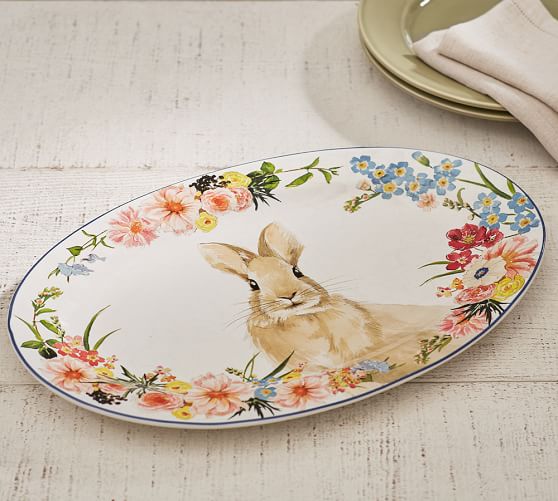 Floral Bunny Serving Platter Pottery Barn 