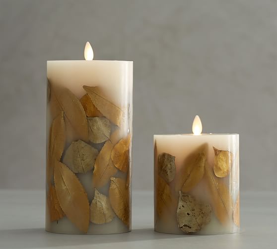 Gold Leaf Inclusion Premium Flicker Flameless Candle Gold Pottery Barn