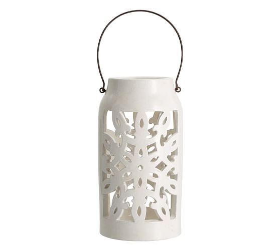 Snowflake Punched Ceramic Lantern Pottery Barn