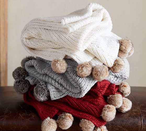 Faux Fur Pom Pom Knitted Throw Pottery Barn faux-fur-pom-pom-knitted-throw-pottery-barn