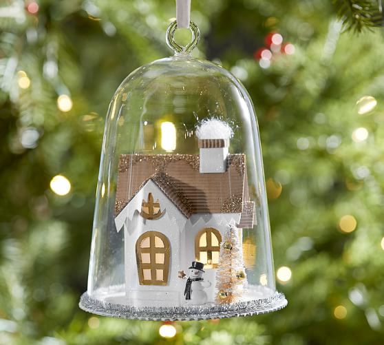 lit house scene in glass cloche ornament pottery barn lit house scene in glass cloche ornament pottery barn