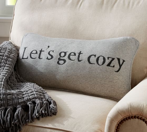 Let's Get Cozy Lumbar Pillow Cover, 12 x 24", Gray Pottery Barn