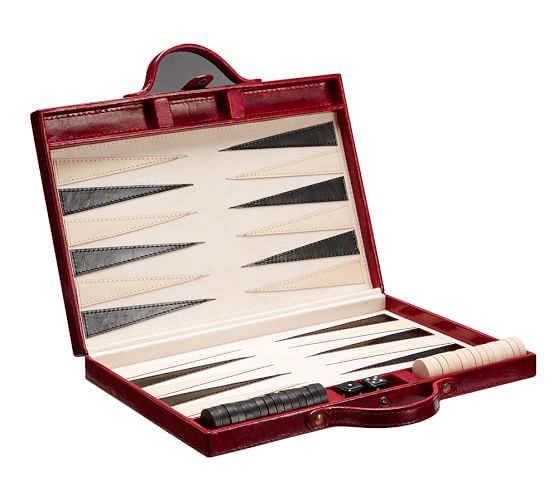 Saddle Red Leather Travel Backgammon Set Pottery Barn