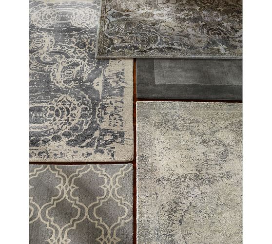 Bosworth Printed Wool Rug Gray Pottery Barn