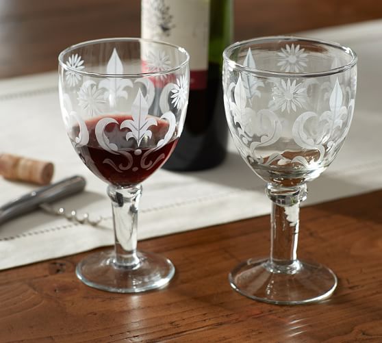 Veranda Floral HandEtched Glassware, Set of 4 Pottery Barn