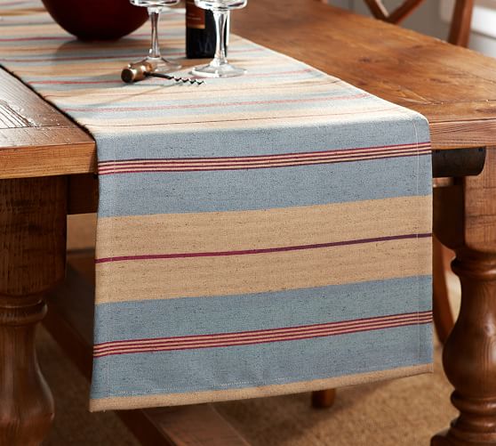 Alton Stripe Indoor/Outdoor Recycled Yarn Table Runner Pottery Barn
