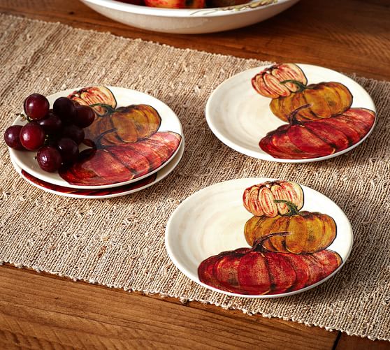 Watercolor Painted Pumpkin Tidbit Plates, Set of 4 Pottery Barn