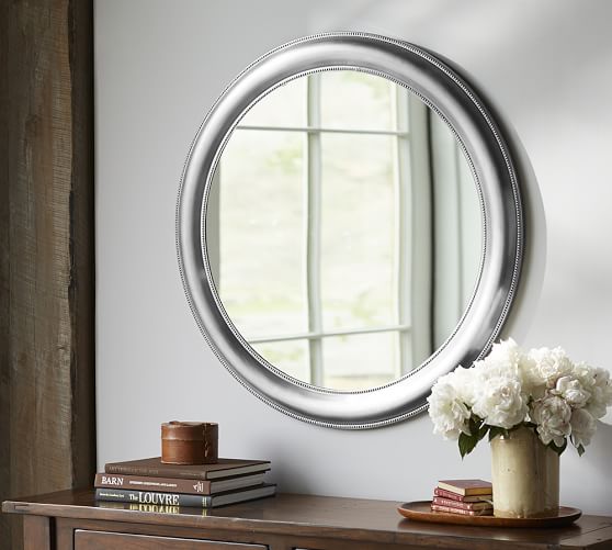 Silver Beaded Round Mirror Pottery Barn 0522