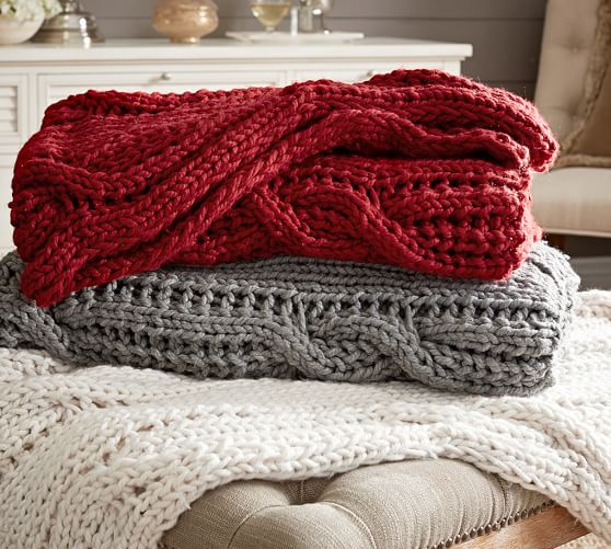 Chunky Cable Handknit Throw | Pottery Barn