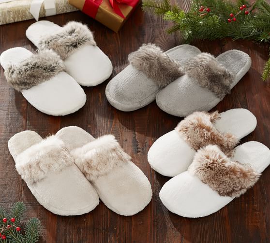 mint velvet off white faux fur slippers