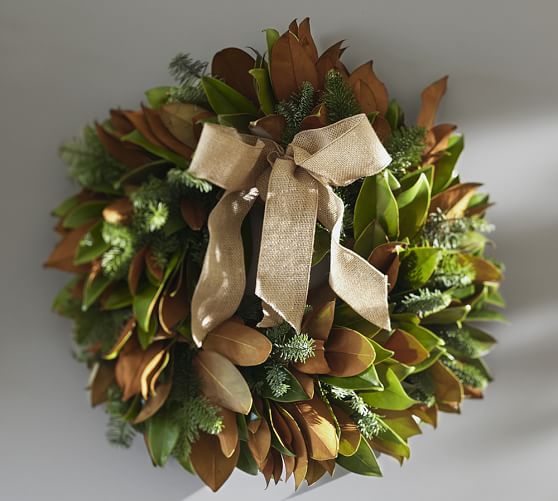 live magnolia noble fir wreath with burlap ribbon magnolia garland christmas