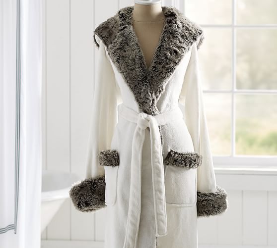 Faux Fur Robe Ivory/Gray Ombre Pottery Barn