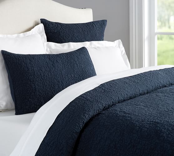 Belgian Flax Linen Floral Stitch Quilt & Sham Pottery Barn