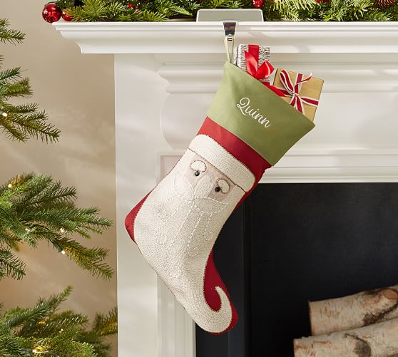 Classic Crewel Embroidered Stockings Santa Face Pottery Barn