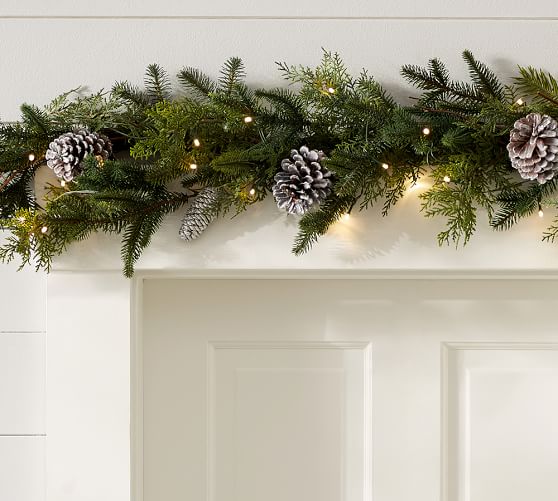 indoor outdoor lit gray pinecone garland pottery barn indoor outdoor lit gray pinecone garland pottery barn