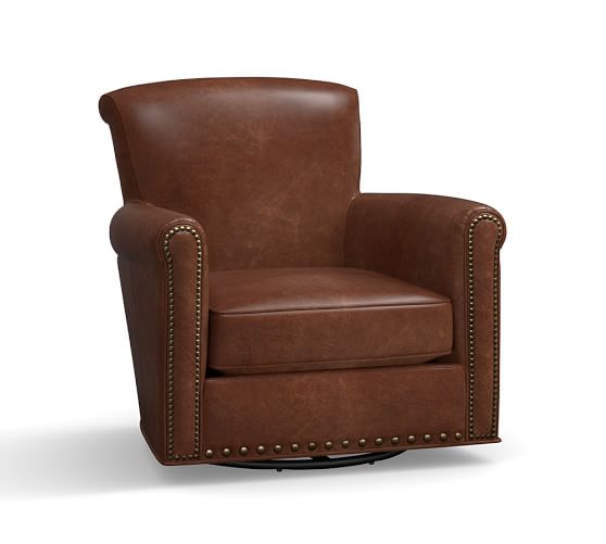 Irving Leather Swivel Rocker with Nailheads | Pottery Barn