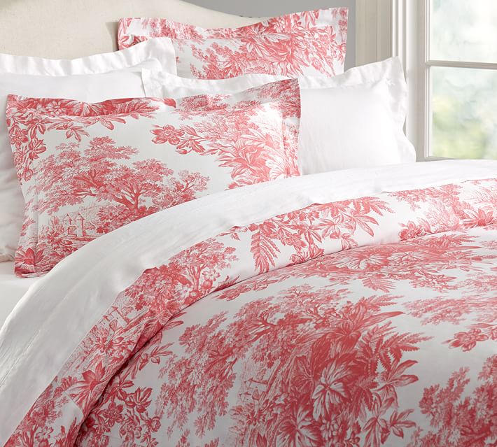 Bedding Retro Toile Duvet Covers Coral Pink Colour Full Polycotton