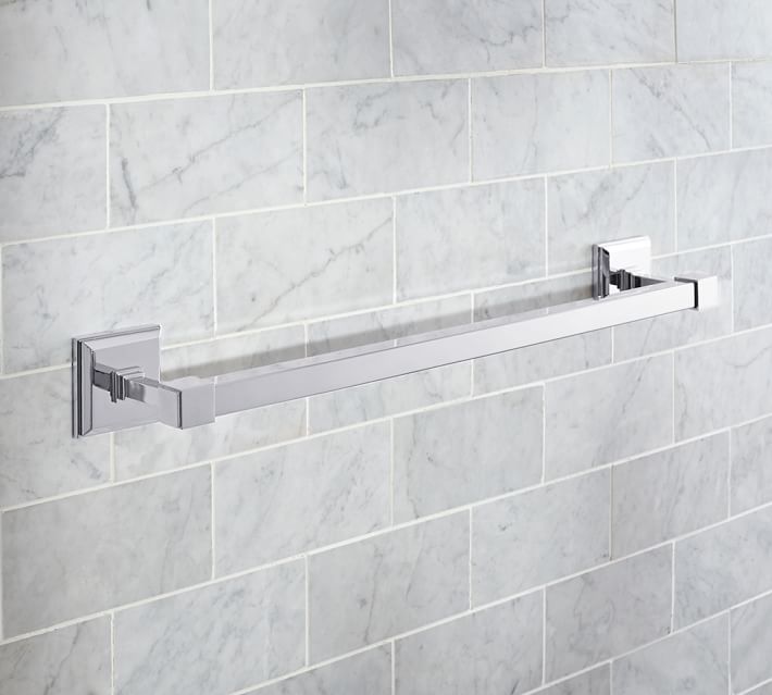 Polished Nickel Bath Fixtures Pottery Barn Alcott Towel Bar 18 Chrome Finish