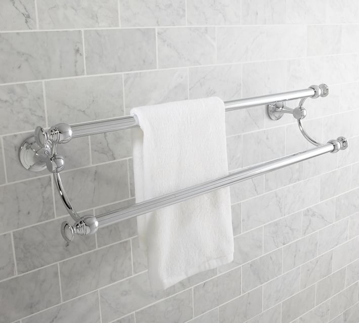 Polished Nickel Bath Fixtures Pottery Barn Mercer Double Towel Bar 24 Chrome Finish