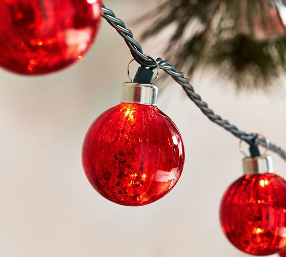 Mercury Glass Globe String Lights, Red | Pottery Barn