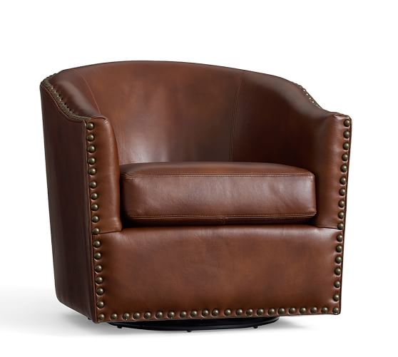 Harlow Leather Swivel Armchair | Pottery Barn