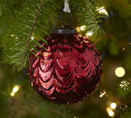 Red Scalloped Mercury Glass Ball Ornament | Pottery Barn