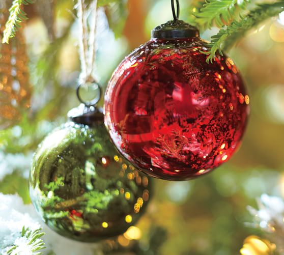 Red & Green Mercury Glass Ball Ornaments - Set of 6 | Pottery Barn