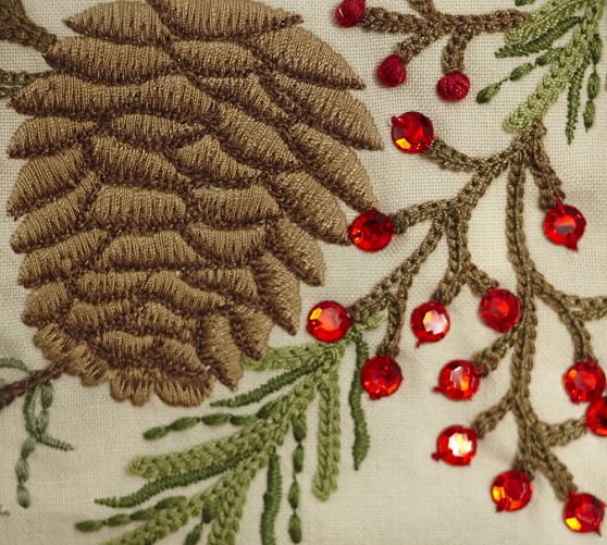 Pinecone & Berry Embroidered Table Runner | Pottery Barn