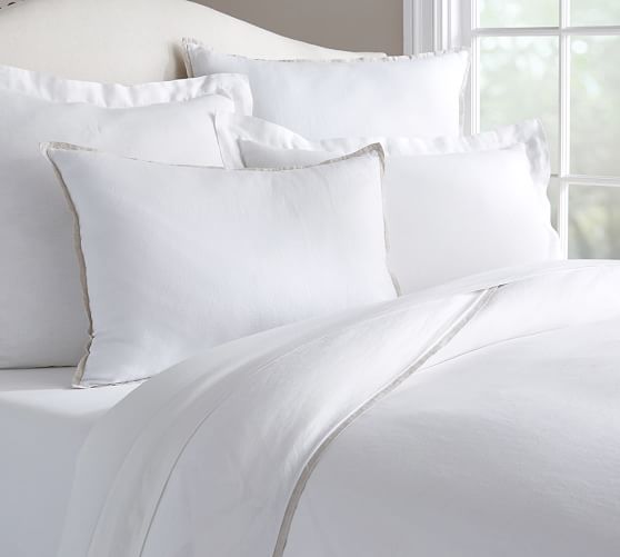 Belgian Flax Linen Contrast Flange Duvet Cover & Sham | Pottery Barn