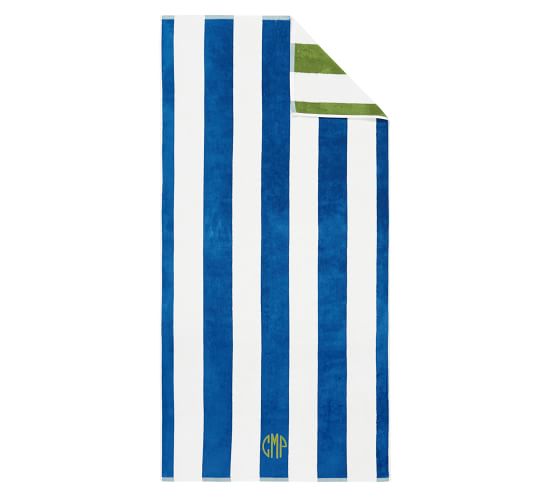 Reversible Awning Stripe Beach Towel - Blue/Green | Pottery Barn